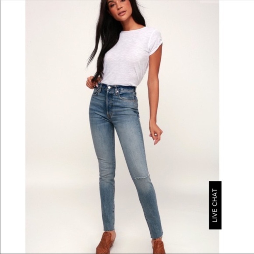 Free People We the Free High Waist Skinny Jeans with Raw Hem Light Wash